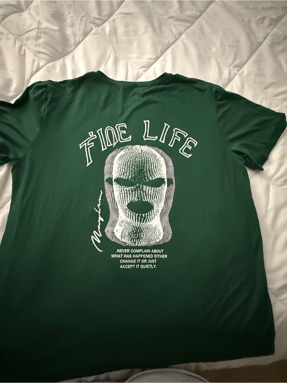 NFINITY Forest Green Short-Sleeve Tee with White 'Fine Life' Graphic